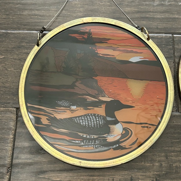 1 Pair Vtg Glassmasters The Loon Stained Glass Light Catcher Wall Hanging Copper - Picture 5 of 16